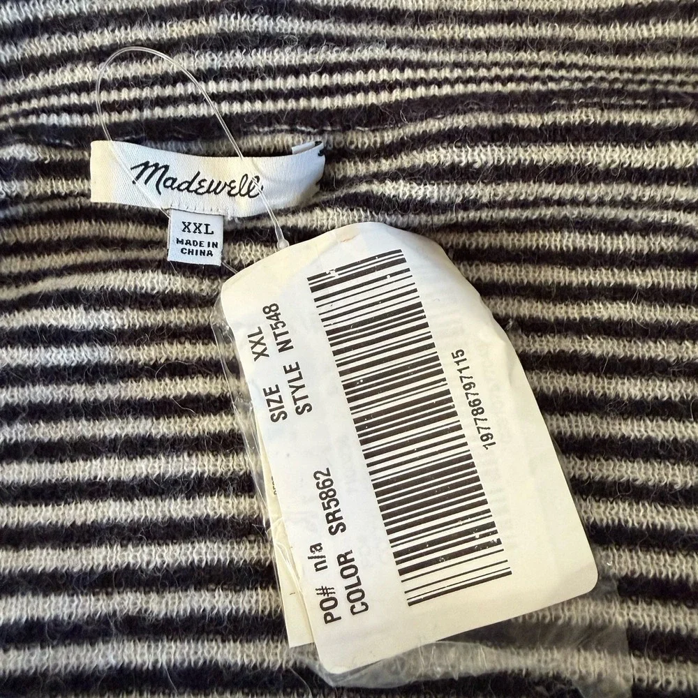 NWT Madewell Womens Alpaca Wool Blend Cowl Neck Sweater Black White Stripe XXL‎